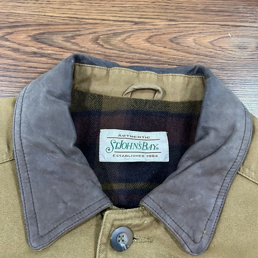 St Johns Bay Barn Coat Chore Jacket Men's XL Brown Flannel Lined Insulated